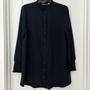 Soft Surroundings Vivian Button Down Tunic‎ Ruffled Collar Shirred Cuff Size PL
